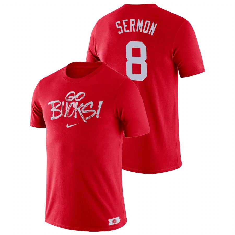 Ohio State Buckeyes Men's NCAA Trey Sermon #8 Scarlet Brush Phrase College Football T-Shirt CWZ6449UK